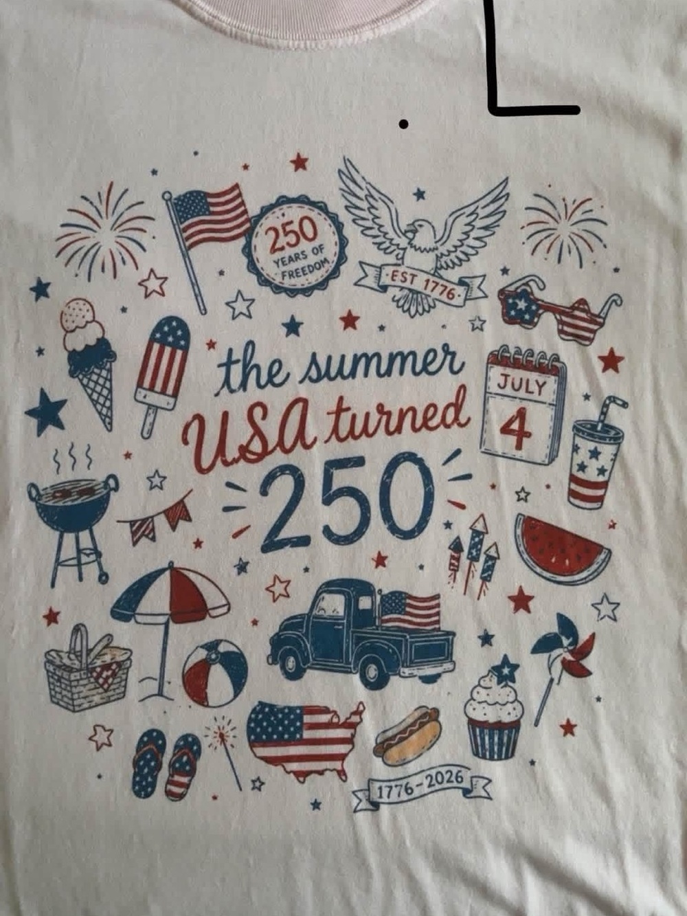 Comfort Colors White Tee with Red & Blue 250th USA Graphic